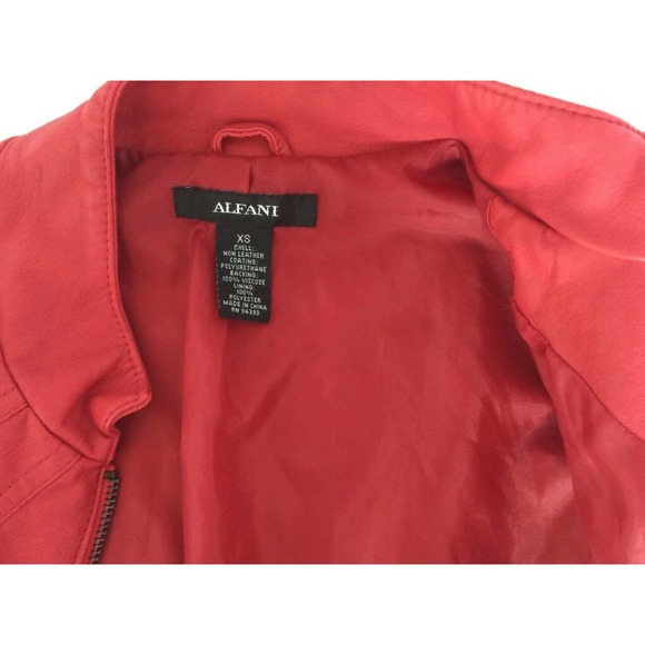 Alfani Red Faux Leather Vegan Moto Bomber Jacket Size XS Lined Pockets Zip Up - Picture 4 of 9